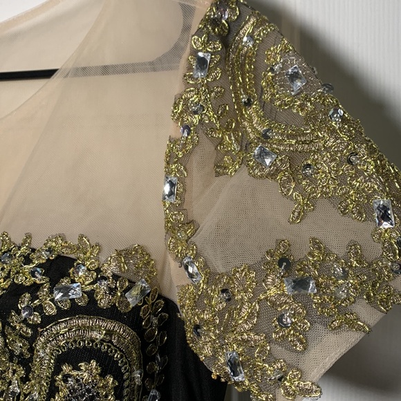 Elegant Black and Gold Formal Evening Gowns Beads Crystals Mermaid - Picture 7 of 16